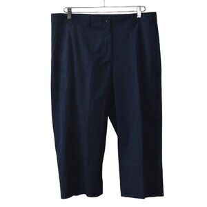 Talbots The Deck Pant Womens 14P Navy Blue Wide Leg Capri Cotton
